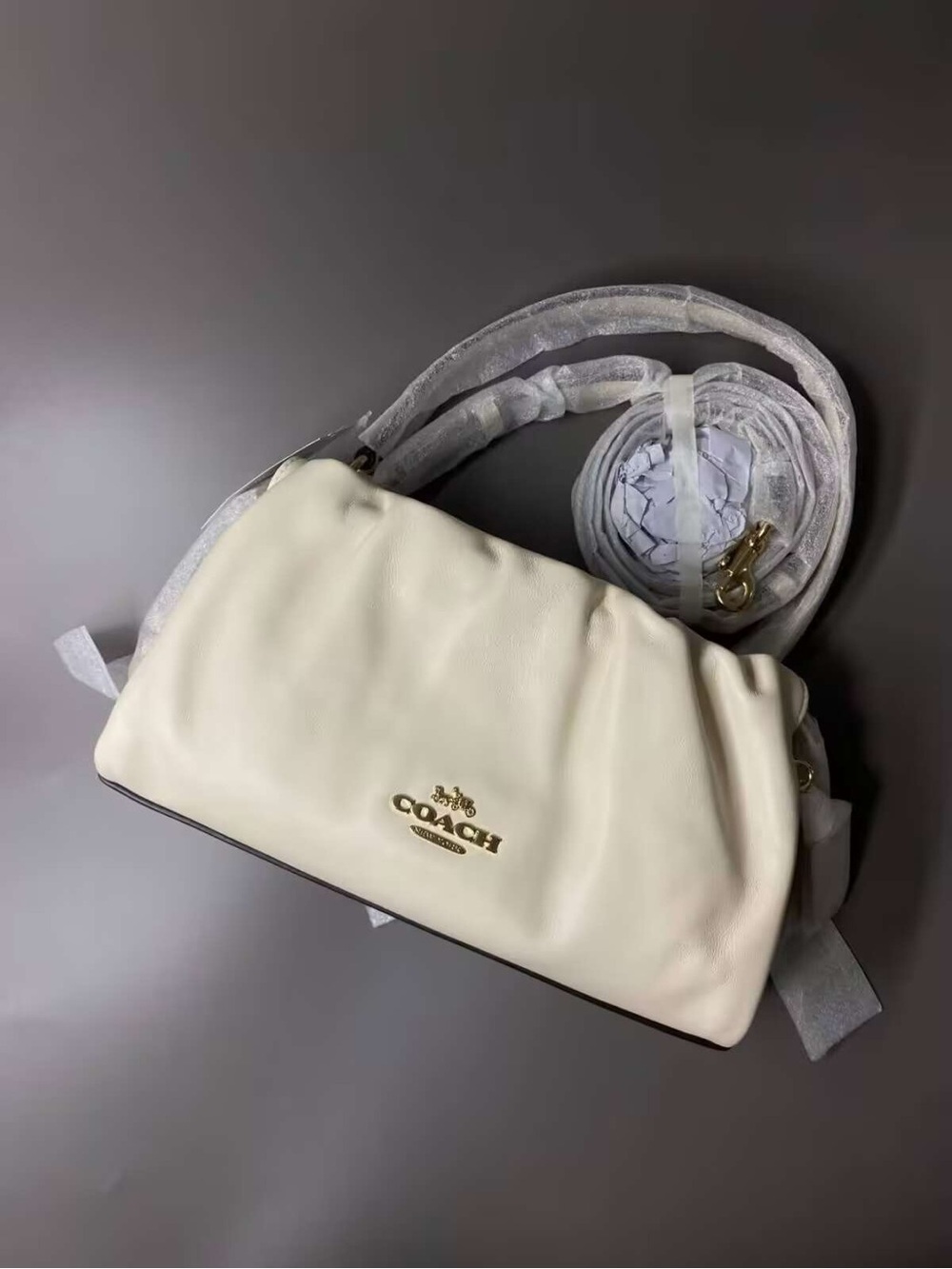 Coach White Pebble Leather Shoulder Bag with Gold Hardware